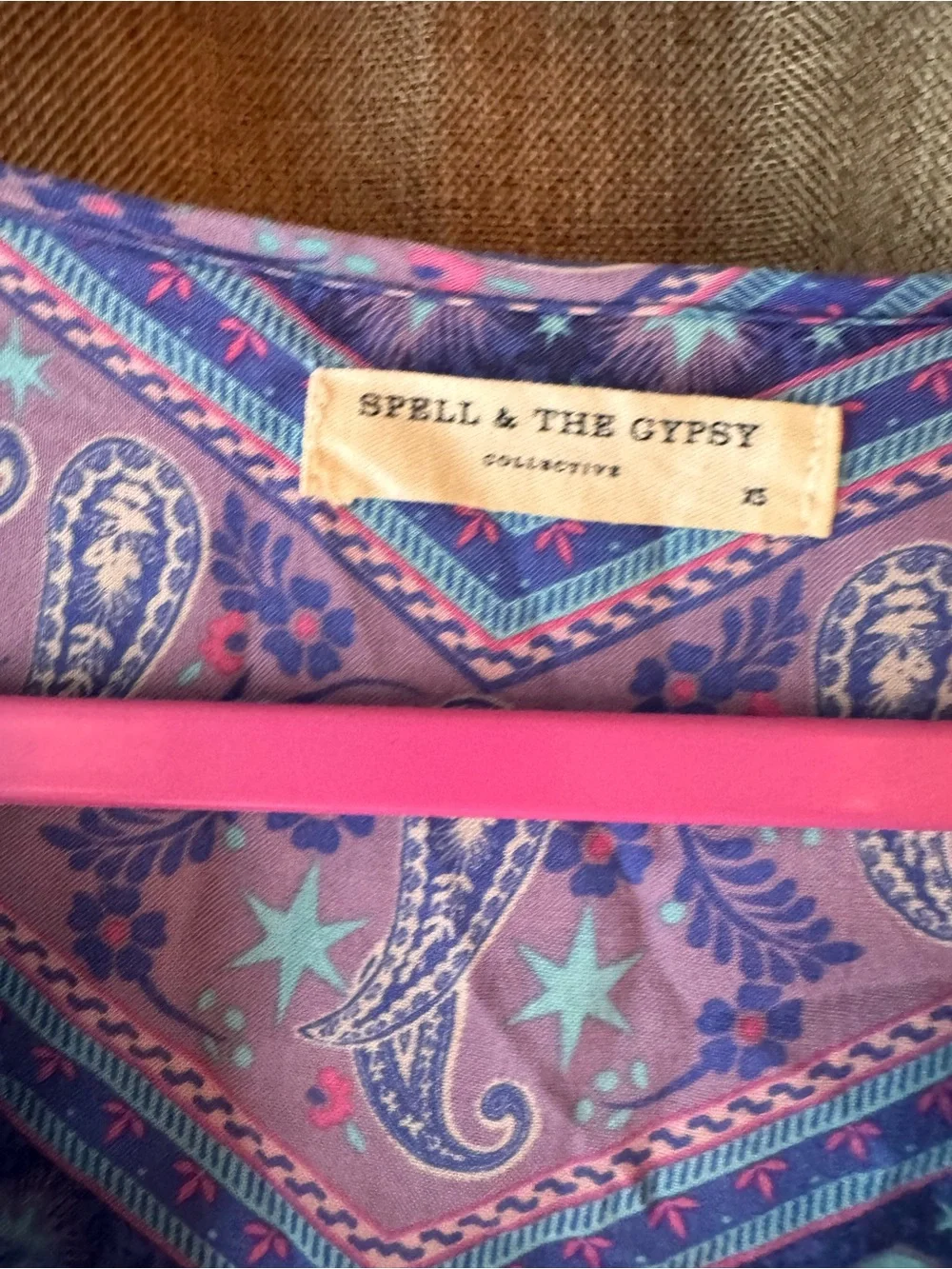Spell City Lights Lace-Up Boho Blouse in Purple and Pink Paisley